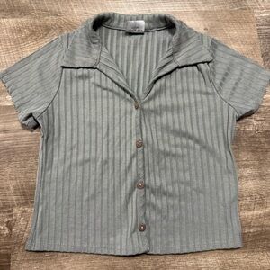 Olivia Mae New York Ribbed Button Front Short Sleeve Shirt Size Small